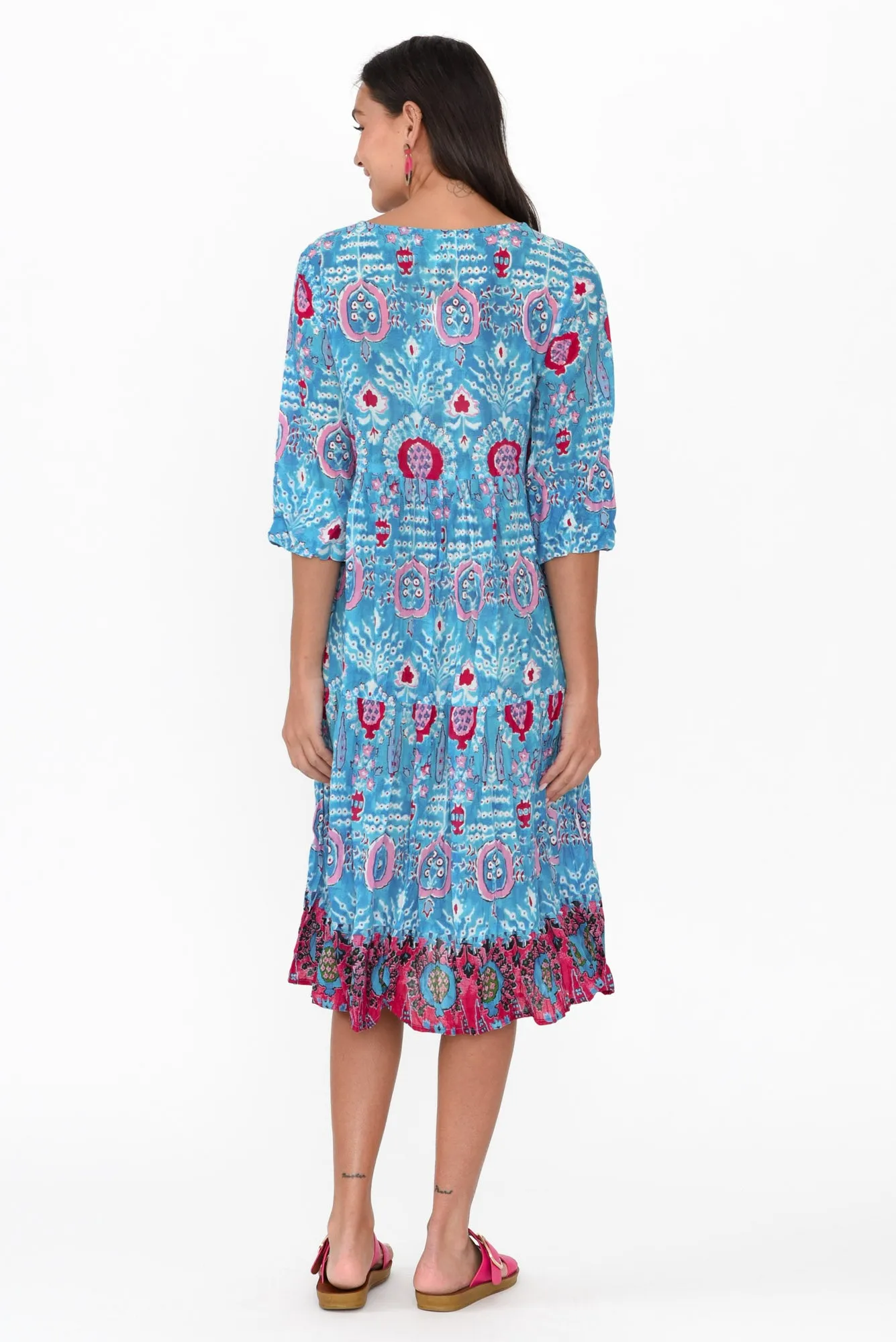 Milana Aqua Motif Crinkle Cotton Dress sold by Blue Bungalow product image thumbnail 4