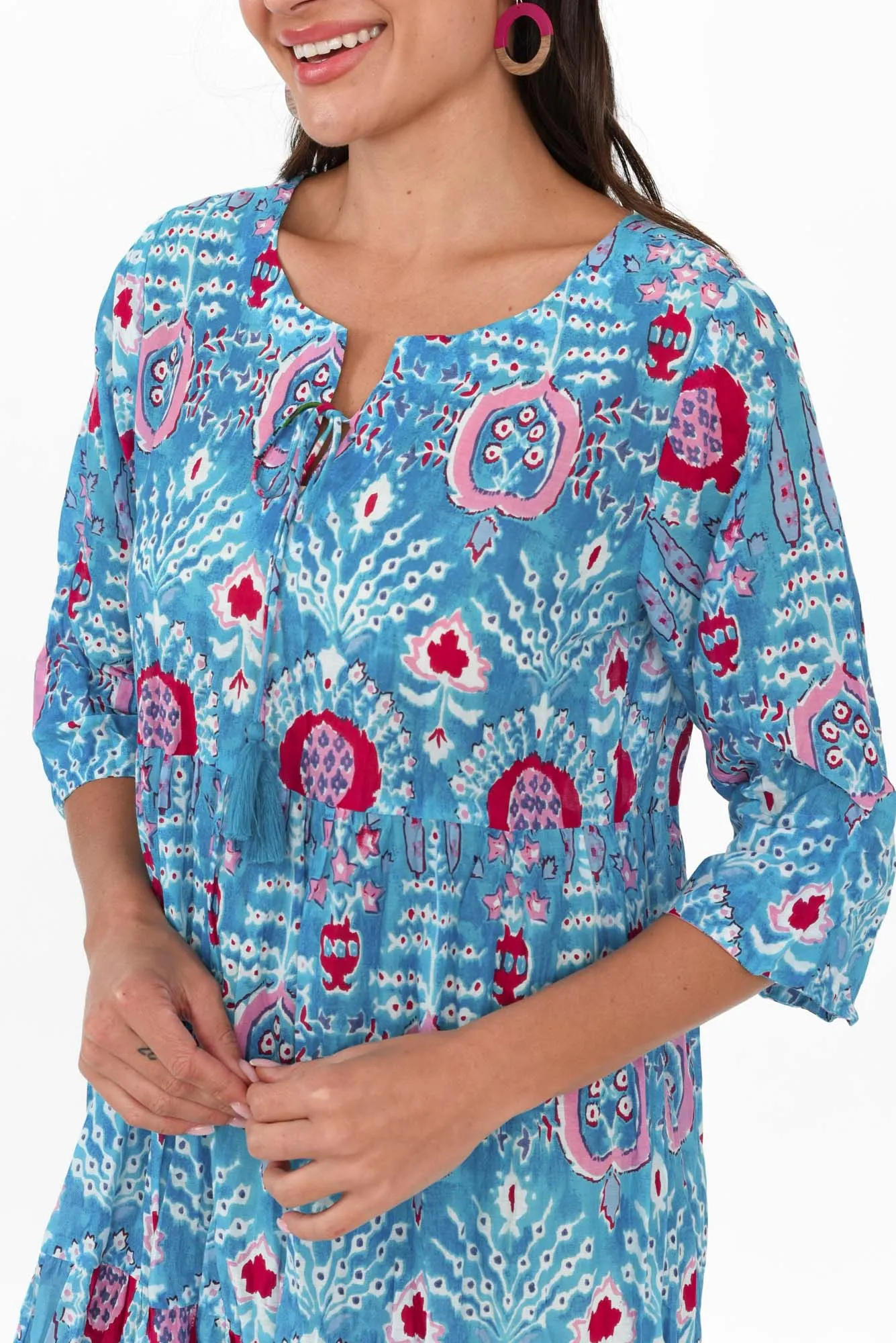 Milana Aqua Motif Crinkle Cotton Dress sold by Blue Bungalow product image thumbnail 5