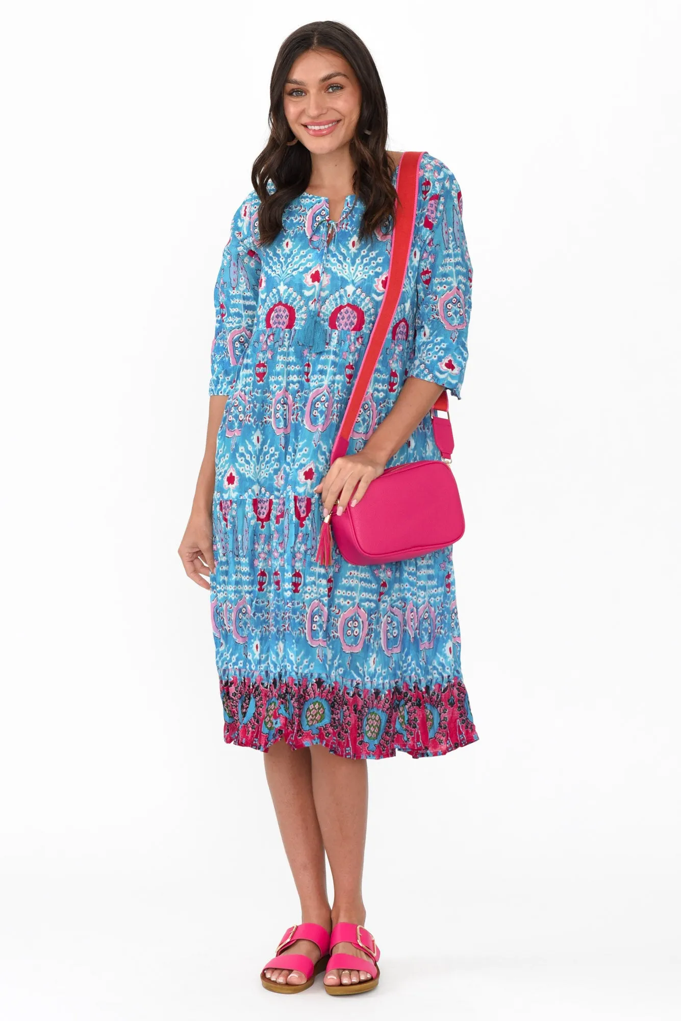 Milana Aqua Motif Crinkle Cotton Dress sold by Blue Bungalow product image thumbnail 2