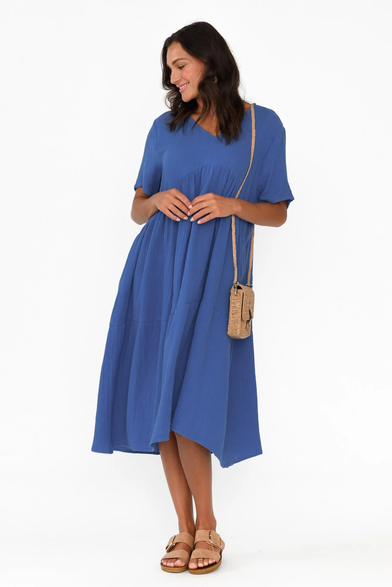 Evianna Cobalt Cotton Peak Dress sold by Blue Bungalow