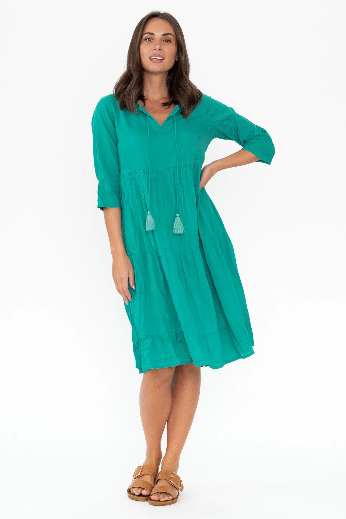 Milana Emerald Crinkle Cotton Dress sold by Blue Bungalow product image thumbnail 3
