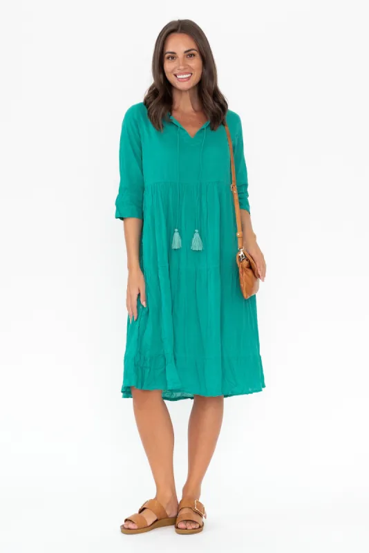Milana Emerald Crinkle Cotton Dress sold by Blue Bungalow