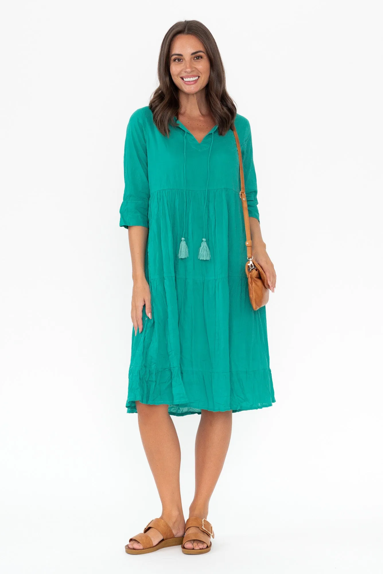 Milana Emerald Crinkle Cotton Dress sold by Blue Bungalow