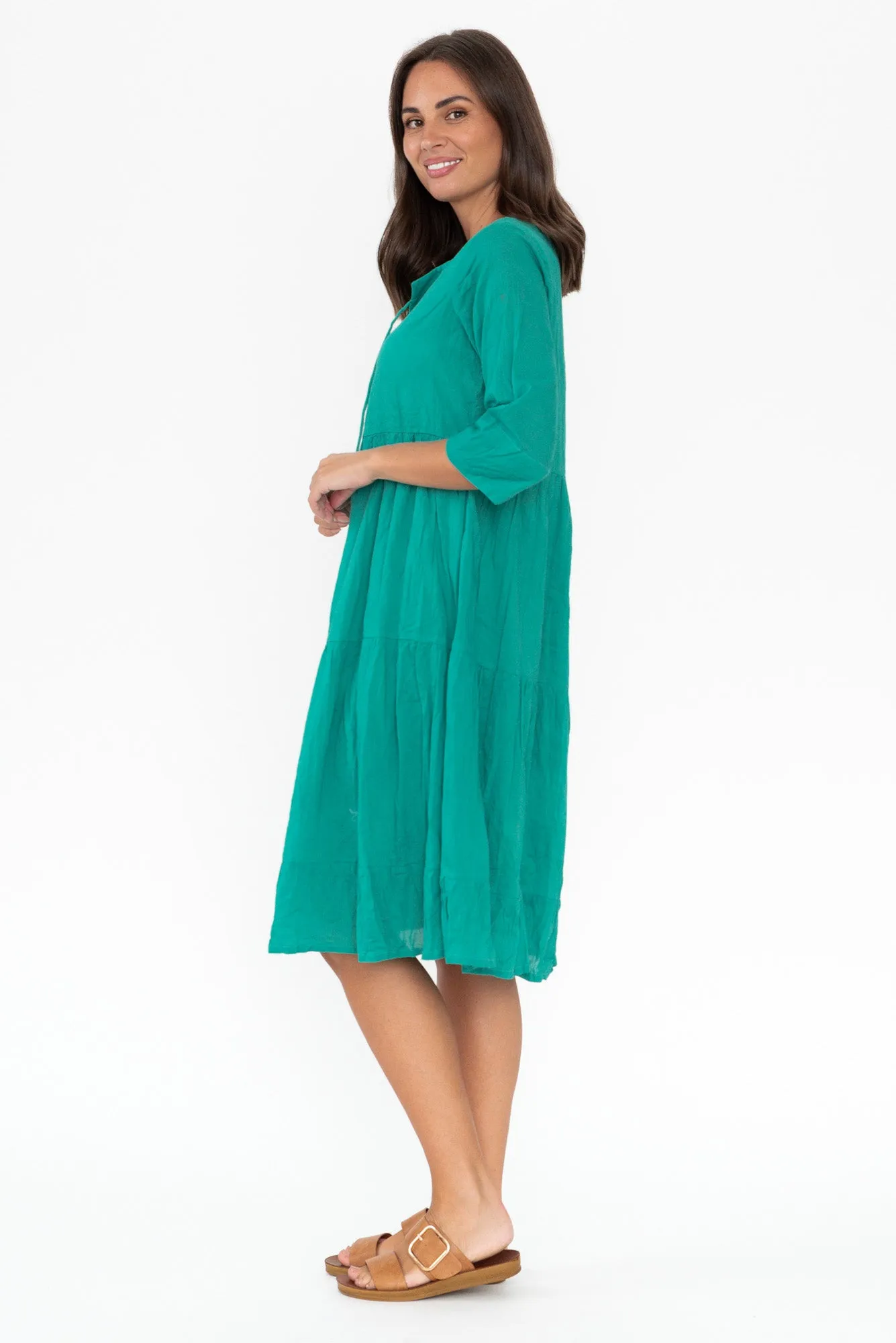 Milana Emerald Crinkle Cotton Dress sold by Blue Bungalow product image thumbnail 4