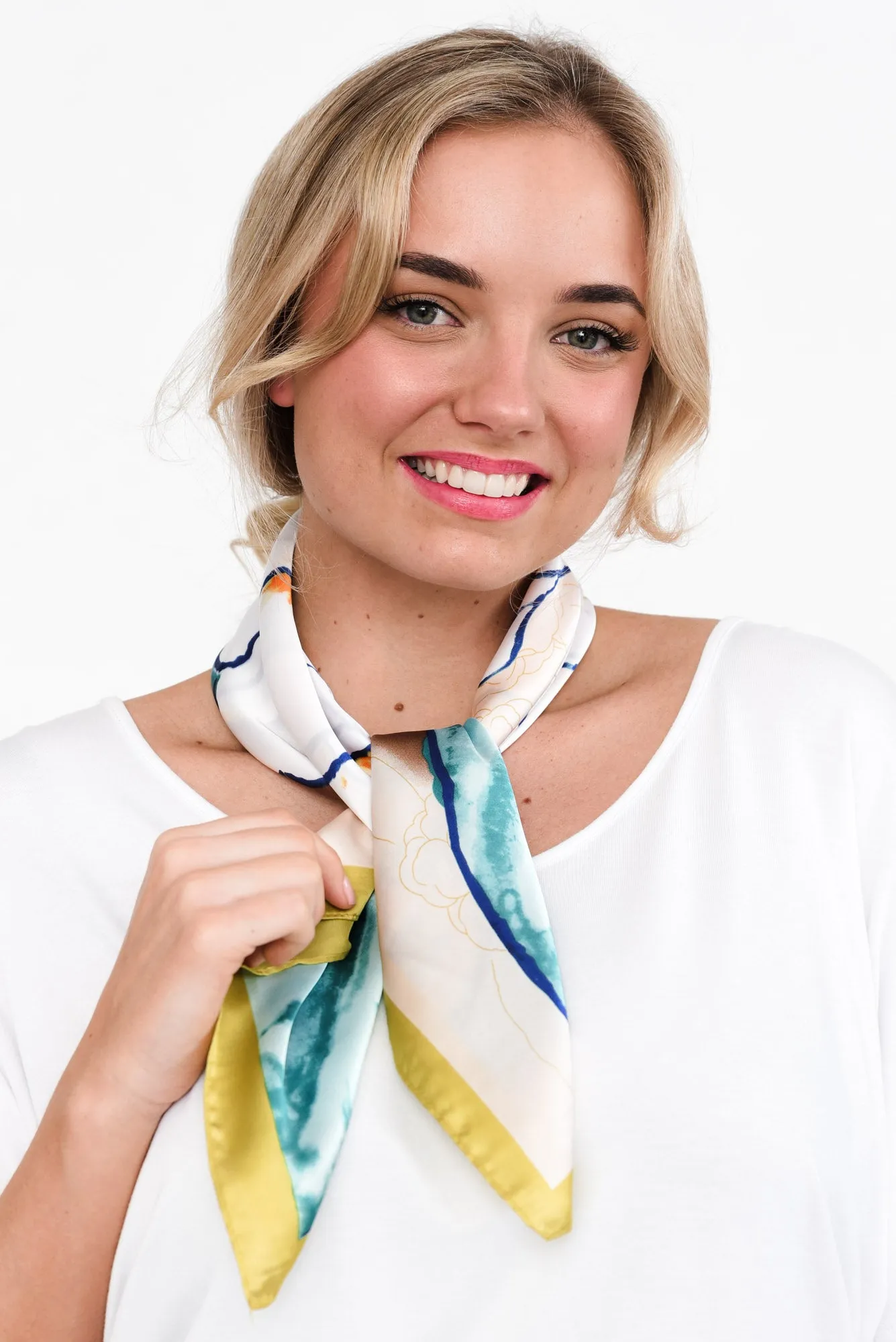 Bess Chartreuse Satin Square Scarf sold by Blue Bungalow