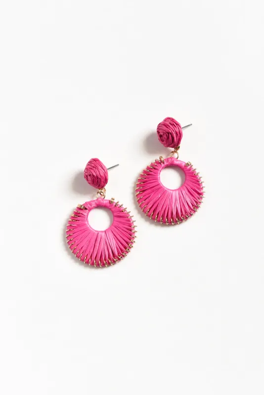 Aeliana Pink Raffia Drop Earrings sold by Blue Bungalow