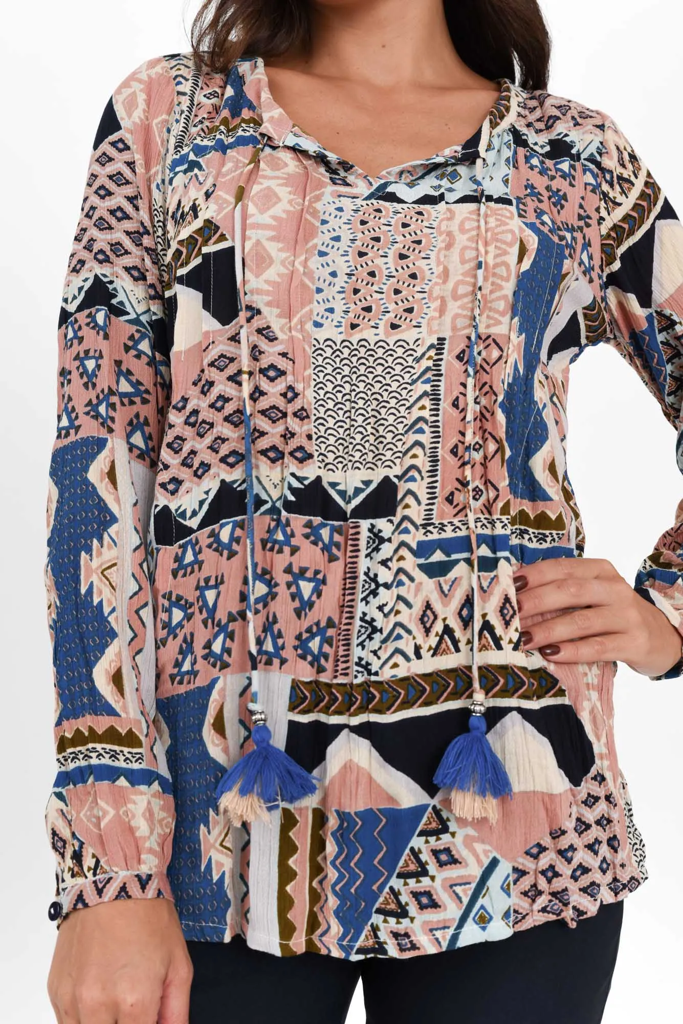 Adena Pink Aztec Round Neck Top sold by Blue Bungalow product image thumbnail 5