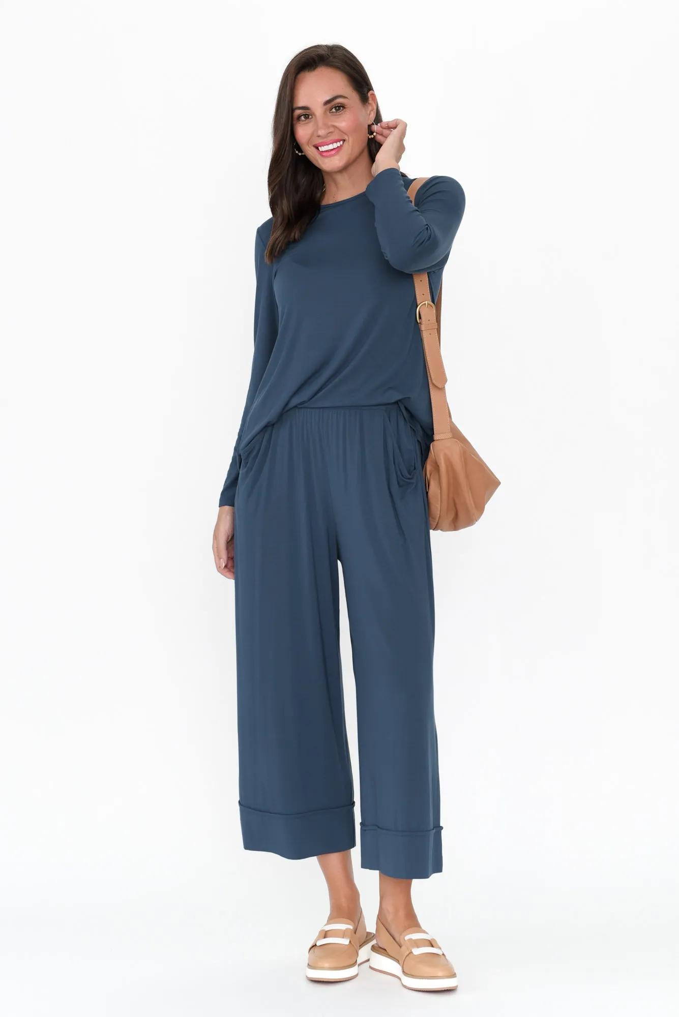 Lena Deep Blue Micro Modal Resort Pants sold by Blue Bungalow product image thumbnail 3
