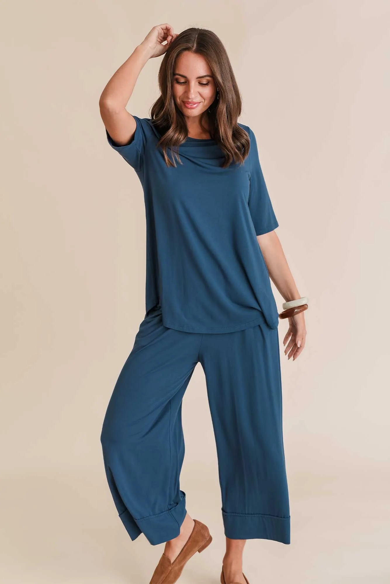 Lena Deep Blue Micro Modal Resort Pants sold by Blue Bungalow product image thumbnail 2