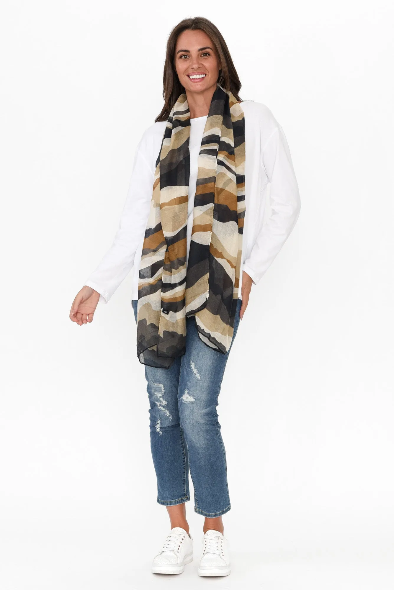 Jora Mocha Stripe Scarf sold by Blue Bungalow product image thumbnail 2