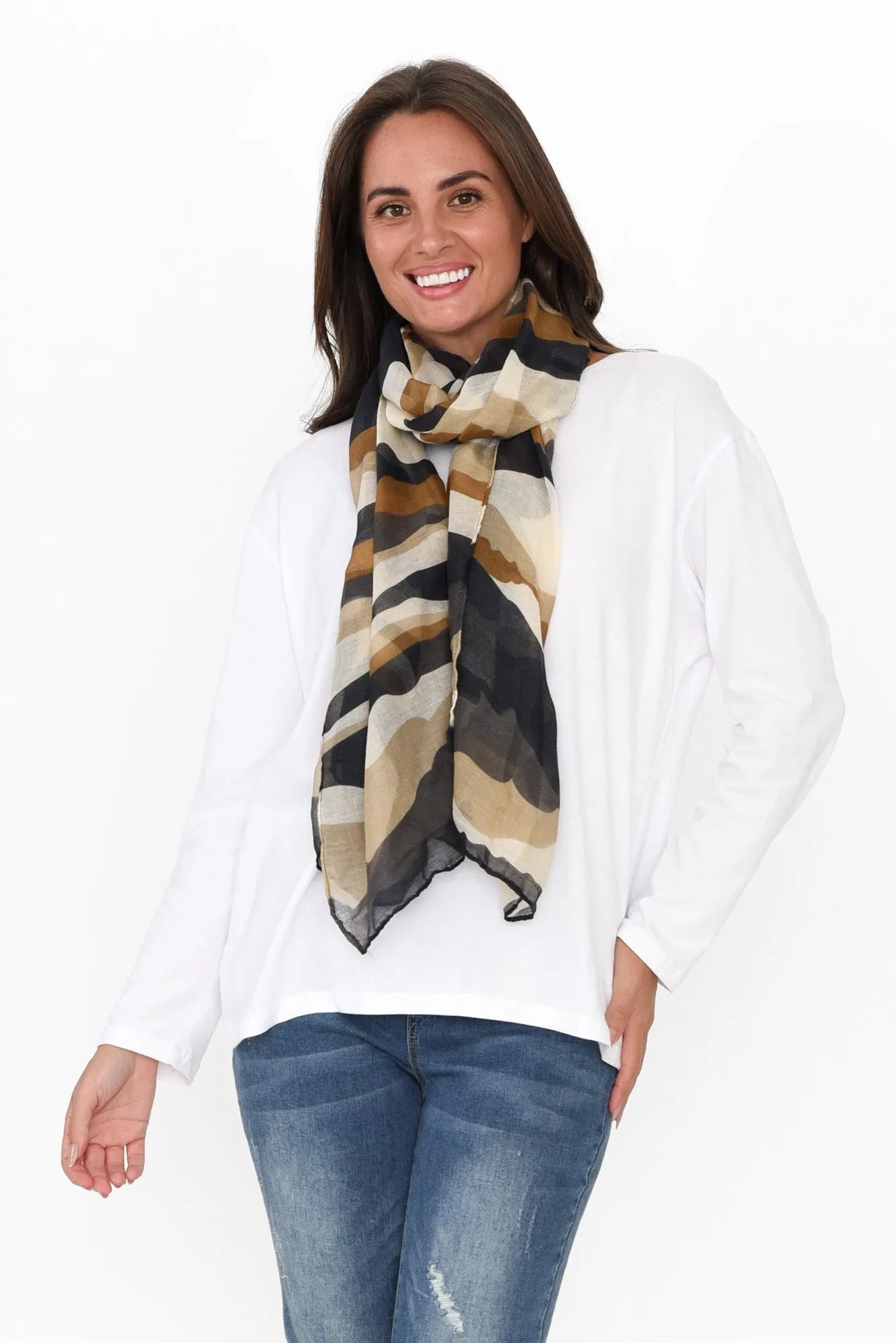 Jora Mocha Stripe Scarf sold by Blue Bungalow