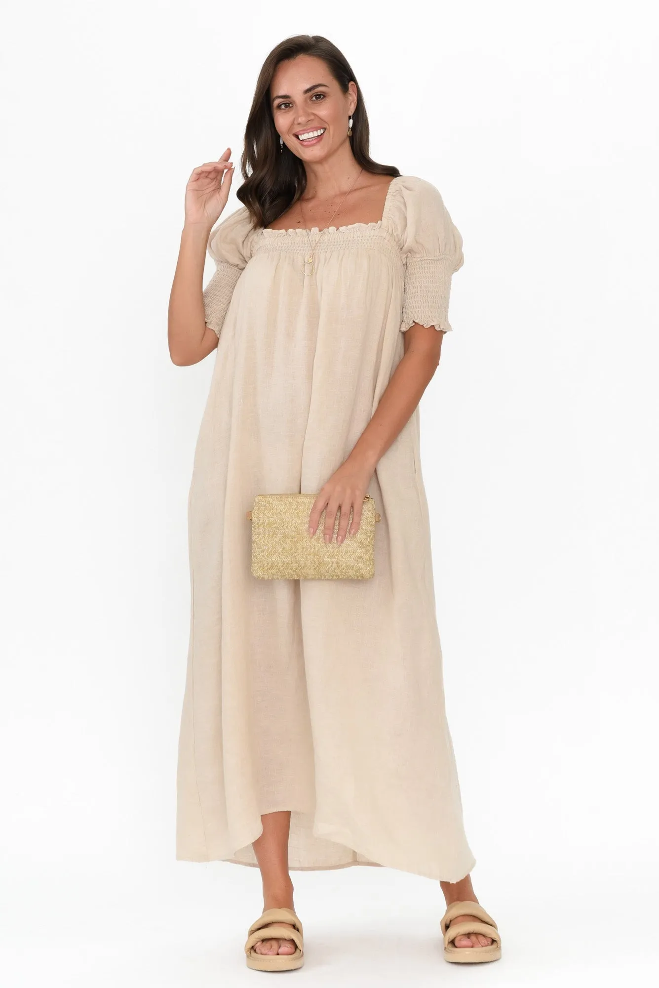 Bethania Beige Linen Dress sold by Blue Bungalow