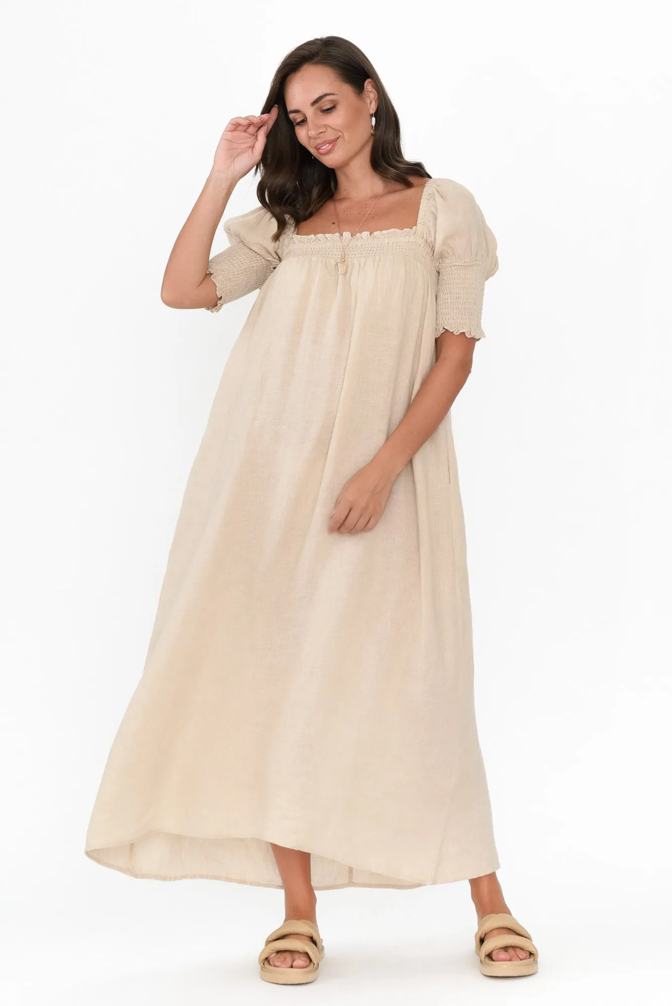 Bethania Beige Linen Dress sold by Blue Bungalow product image thumbnail 2