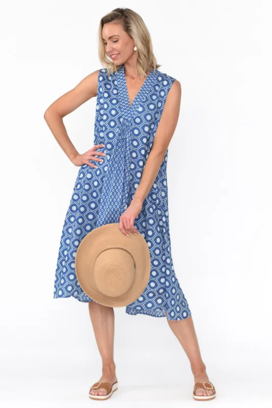 Melina Blue Circle Cotton Dress sold by Blue Bungalow