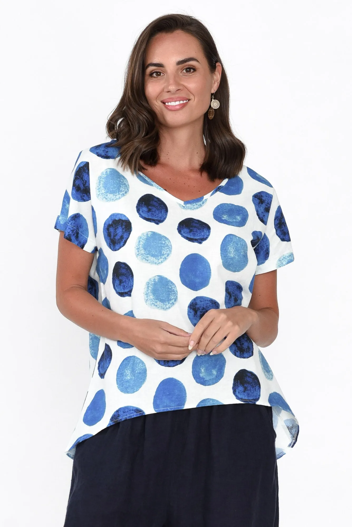 Ryle Blue Spot Linen Top sold by Blue Bungalow
