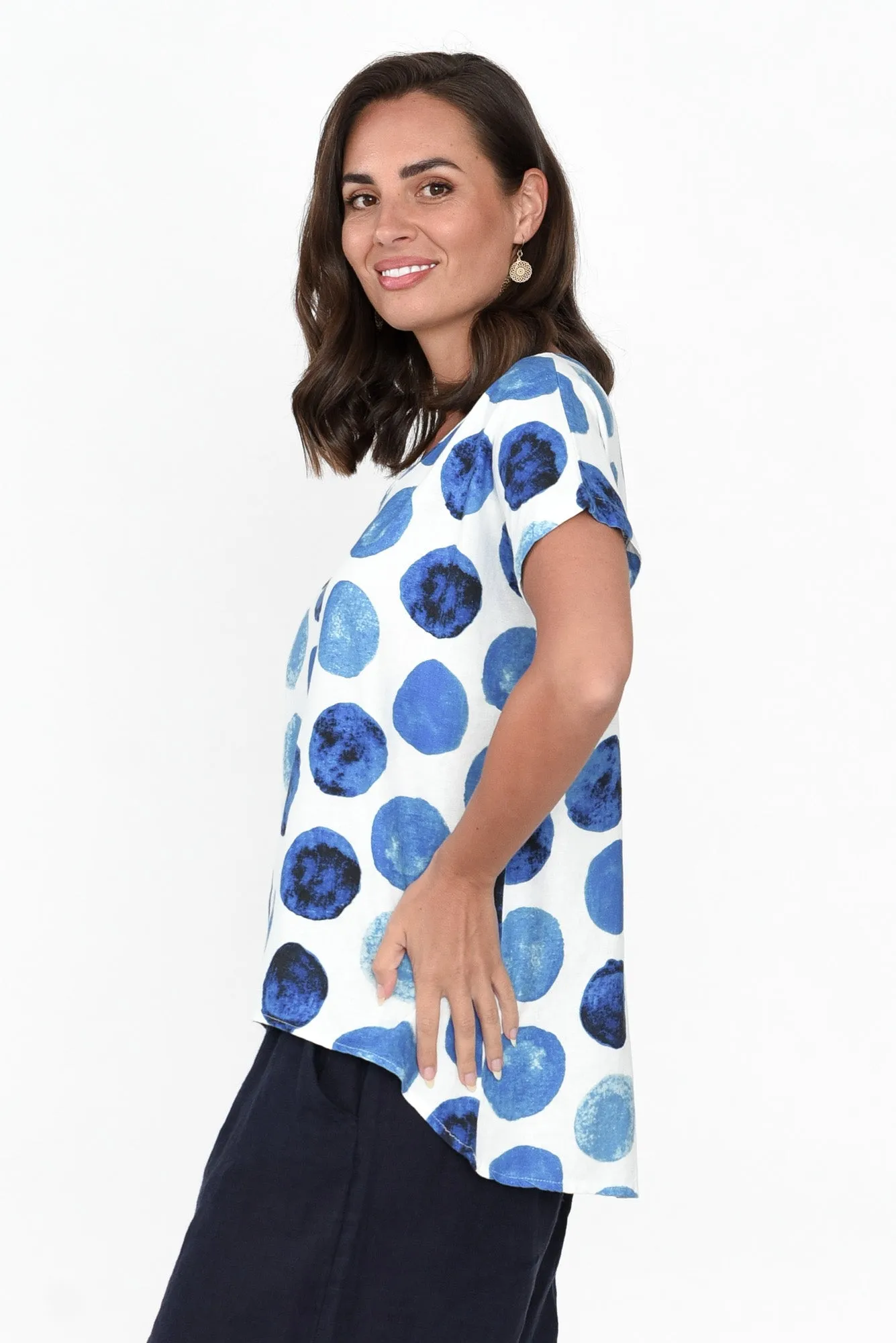 Ryle Blue Spot Linen Top sold by Blue Bungalow product image thumbnail 3