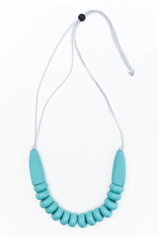 Vyla Turquoise Wooden Bead Necklace sold by Blue Bungalow