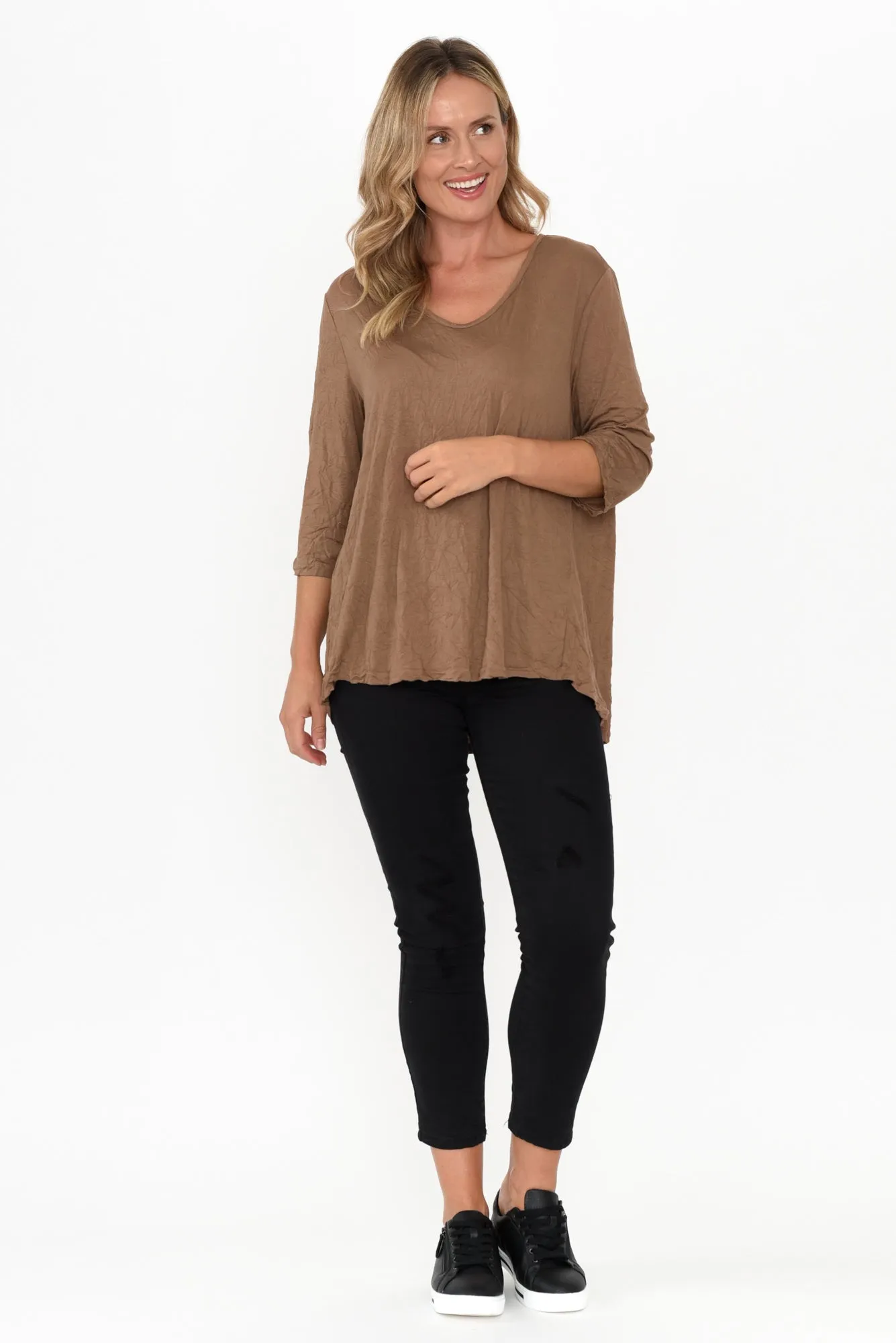 Julita Brown Crinkle Cotton Top sold by Blue Bungalow product image thumbnail 3