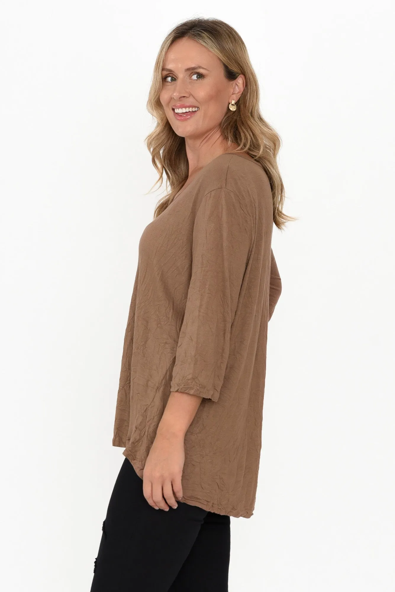 Julita Brown Crinkle Cotton Top sold by Blue Bungalow product image thumbnail 4