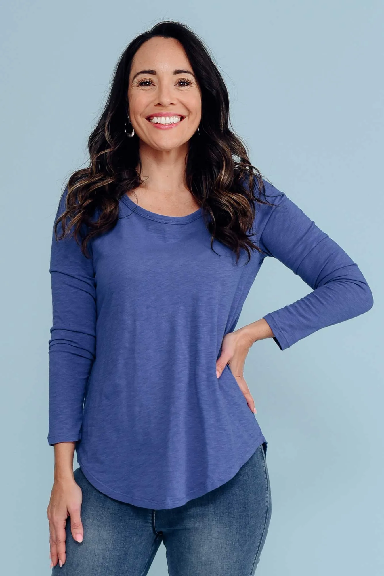 Megan Ocean Cotton Long Sleeve Top sold by Blue Bungalow