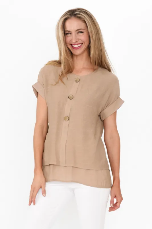 Abilene Beige Button Top sold by Blue Bungalow