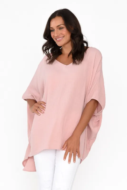 Maida Blush Cotton V Neck Top sold by Blue Bungalow