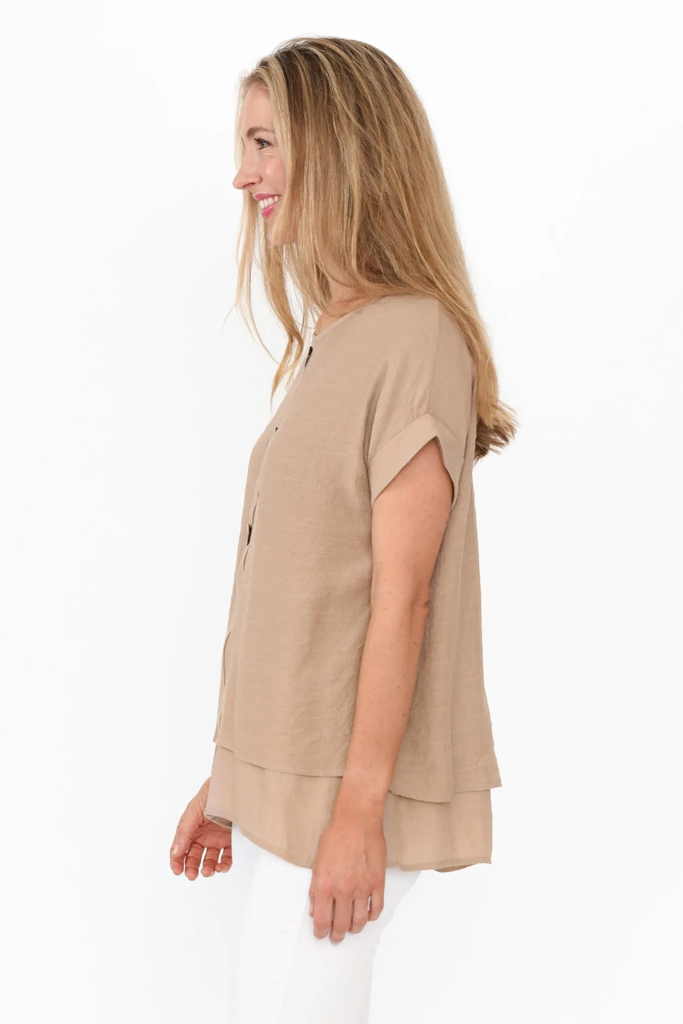 Abilene Beige Button Top sold by Blue Bungalow product image thumbnail 3