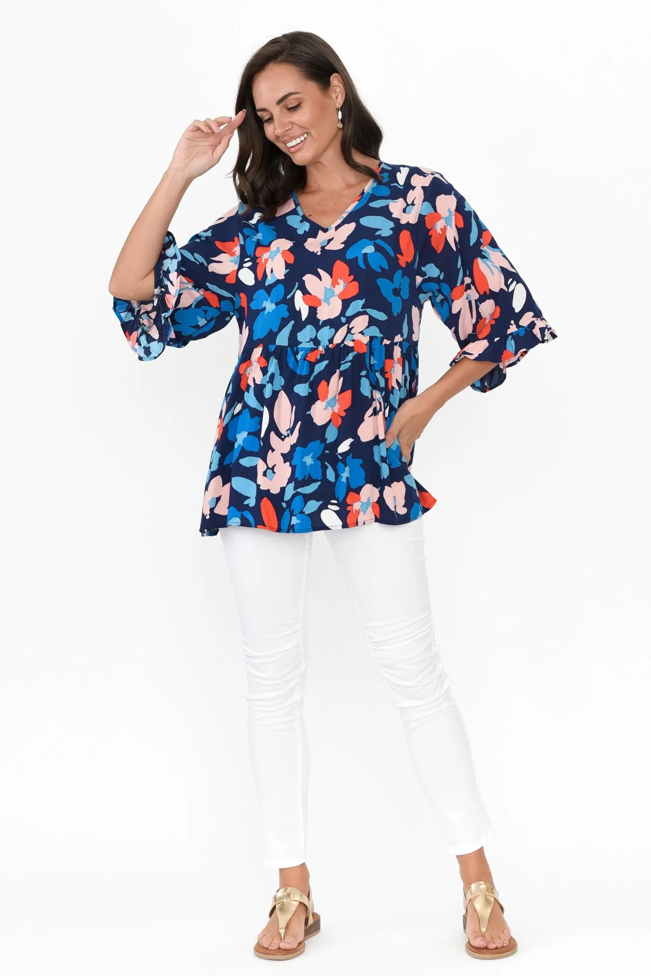 Renee Blue Bouquet Frill Top sold by Blue Bungalow product image thumbnail 2