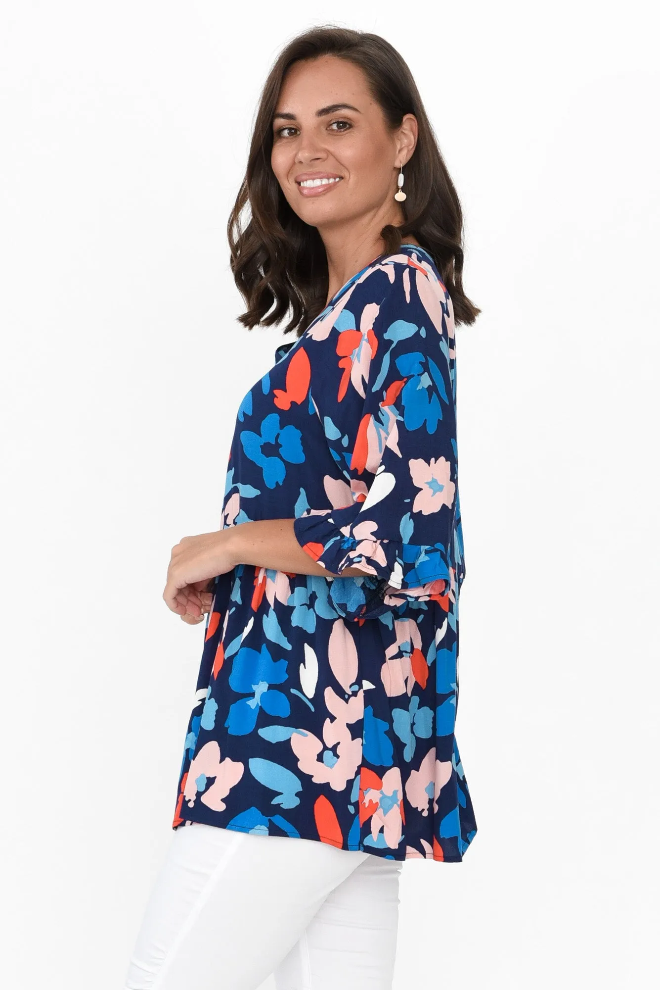 Renee Blue Bouquet Frill Top sold by Blue Bungalow product image thumbnail 3