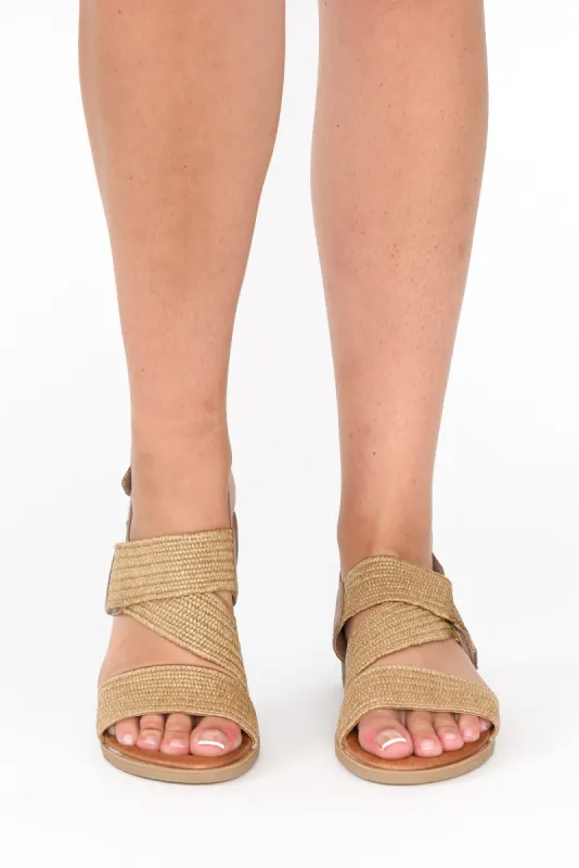 Miss Beige Raffia Elastic Sandal sold by Blue Bungalow