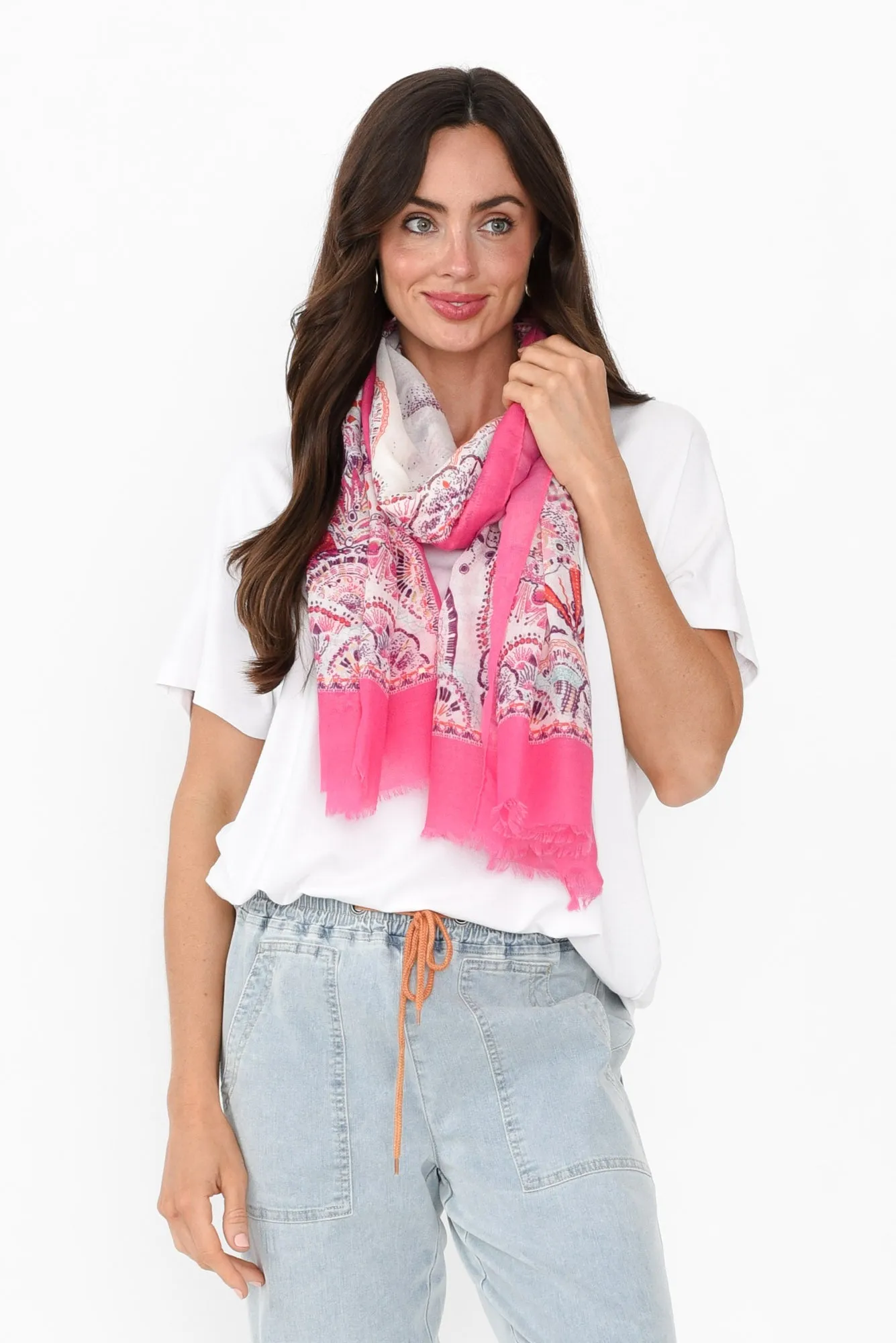 Suzuka Hot Pink Tree Scarf sold by Blue Bungalow