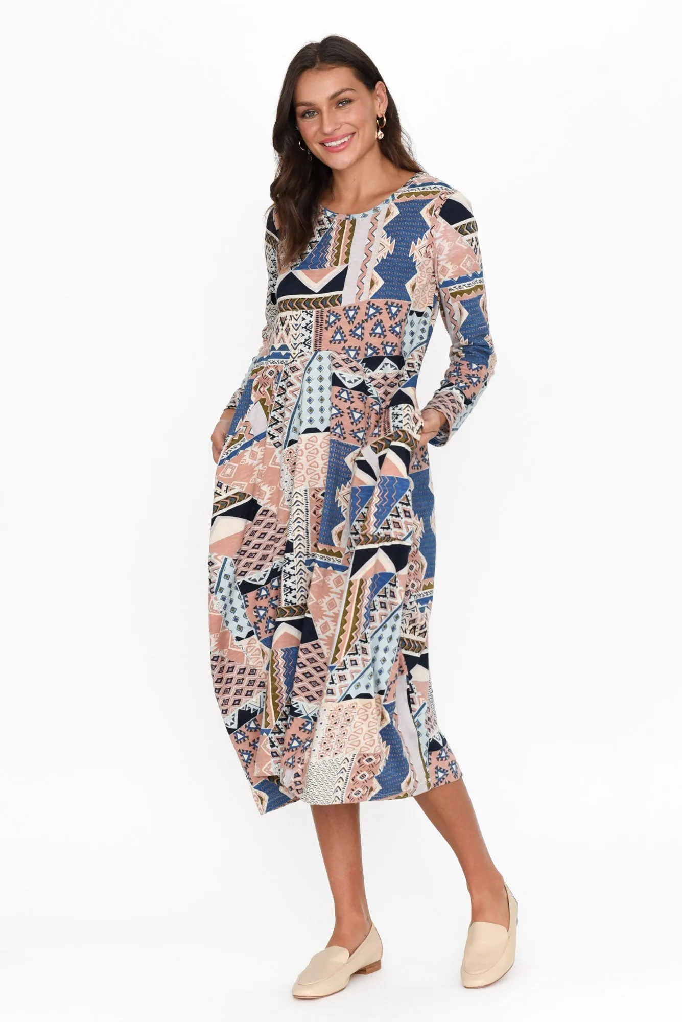 Adhan Pink Aztec Organic Cotton Dress sold by Blue Bungalow