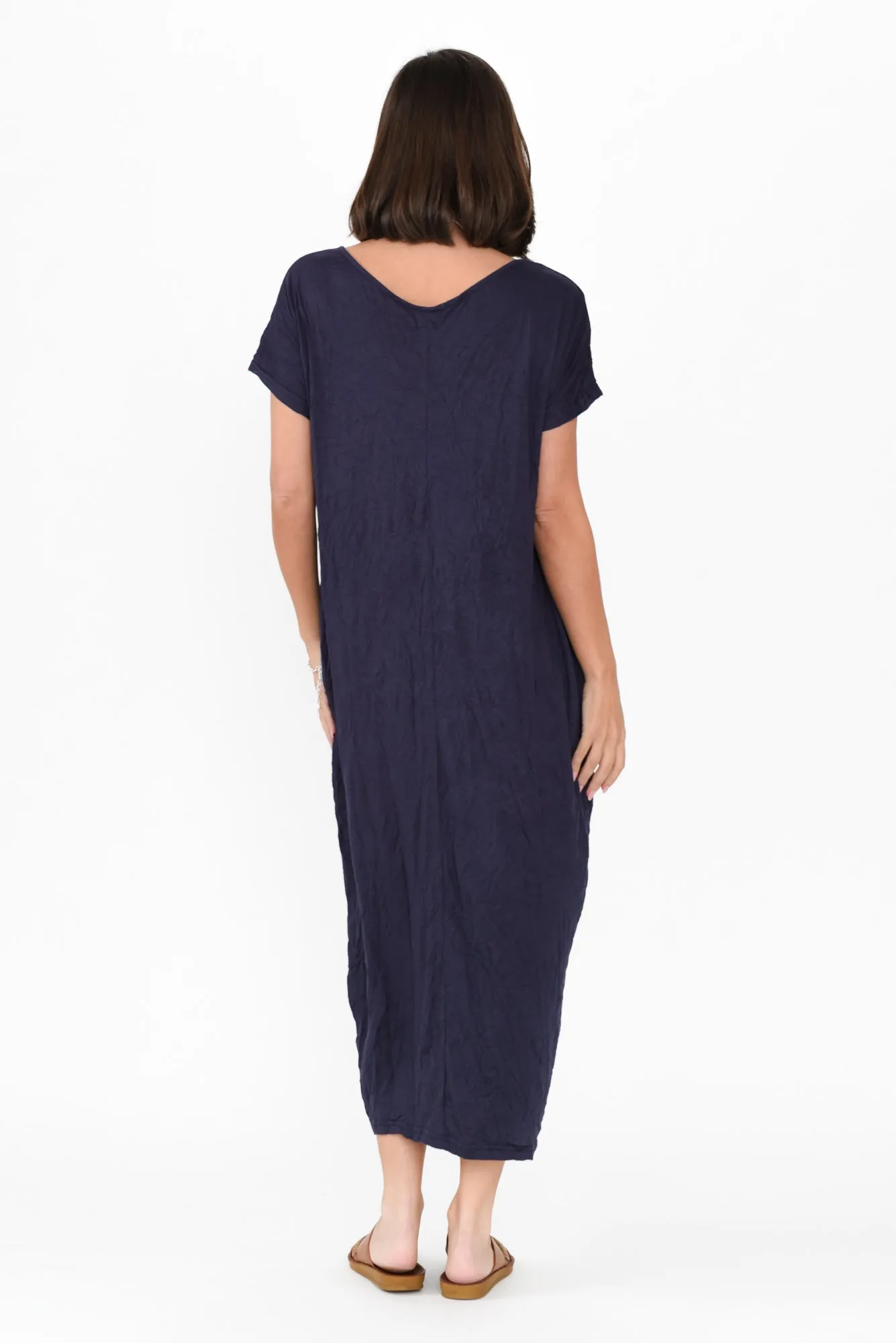 Travel Dark Navy Crinkle Cotton Maxi Dress sold by Blue Bungalow product image thumbnail 4