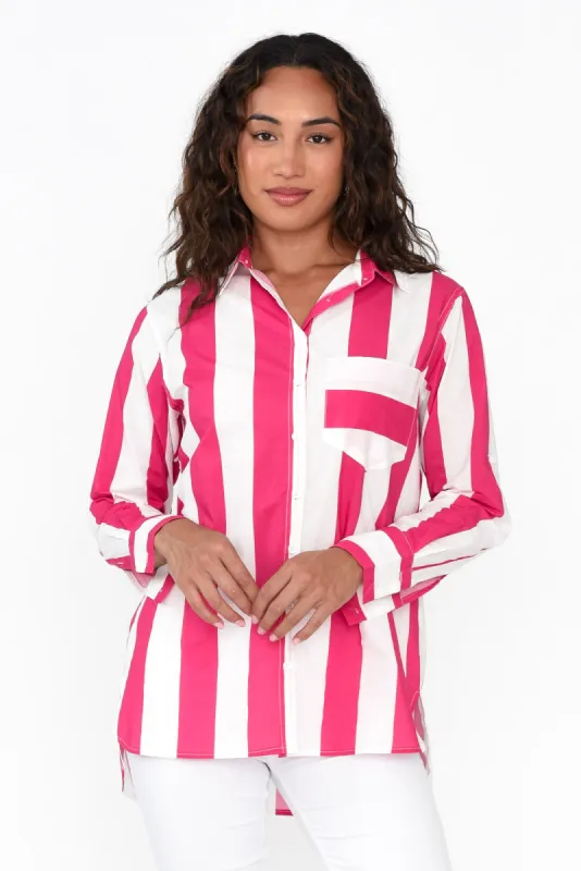 Maryann Pink Stripe Cotton Shirt sold by Blue Bungalow