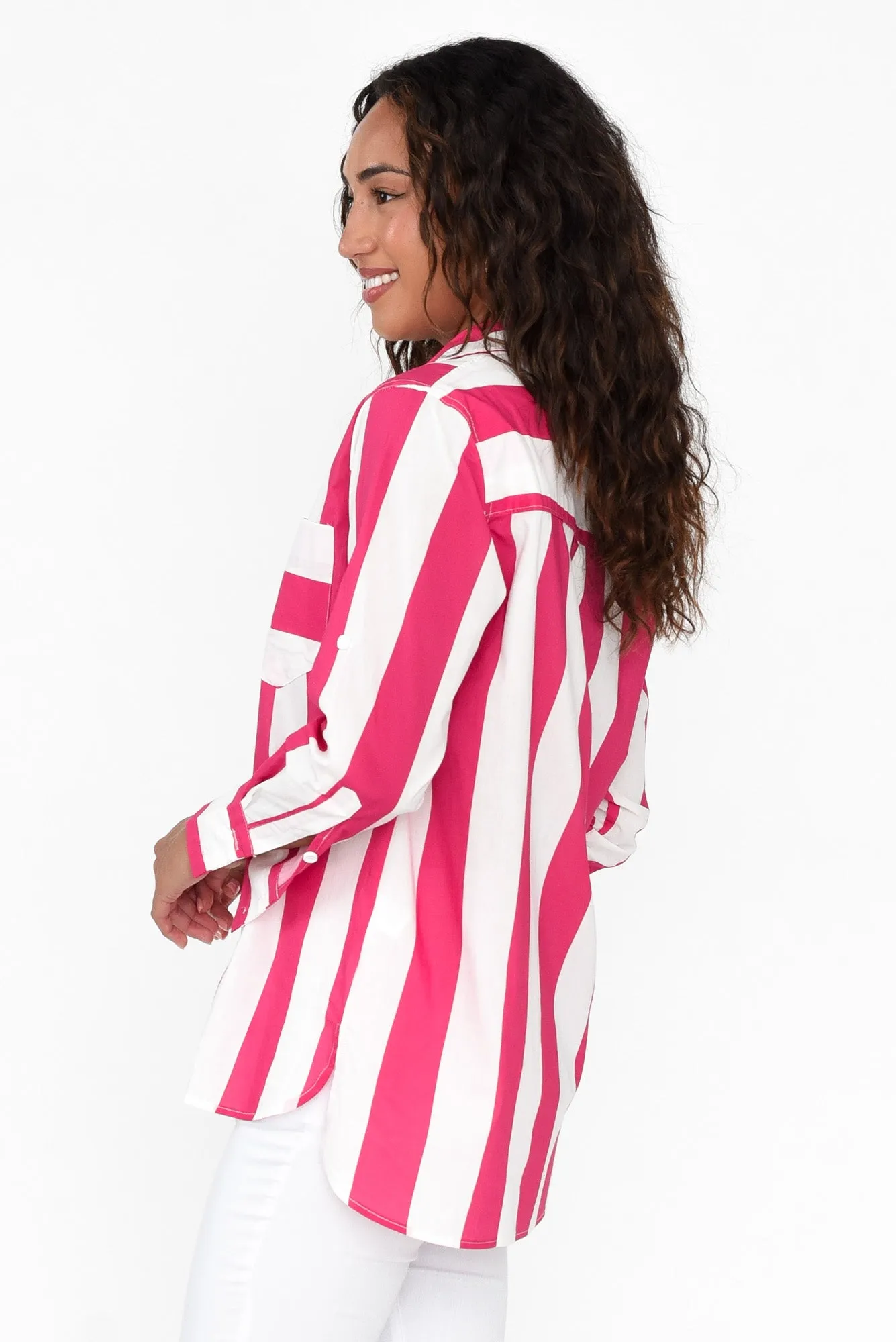 Maryann Pink Stripe Cotton Shirt sold by Blue Bungalow product image thumbnail 4