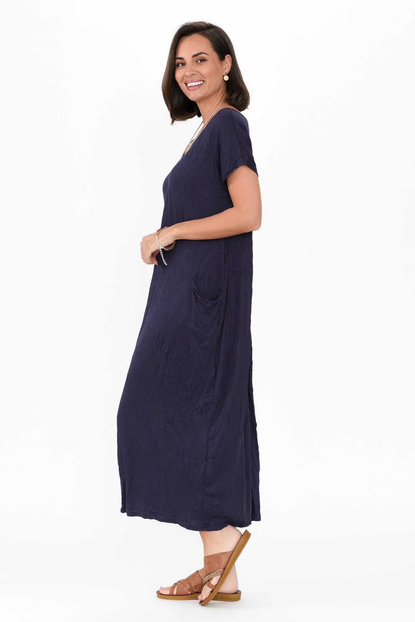 Travel Dark Navy Crinkle Cotton Maxi Dress sold by Blue Bungalow product image thumbnail 3