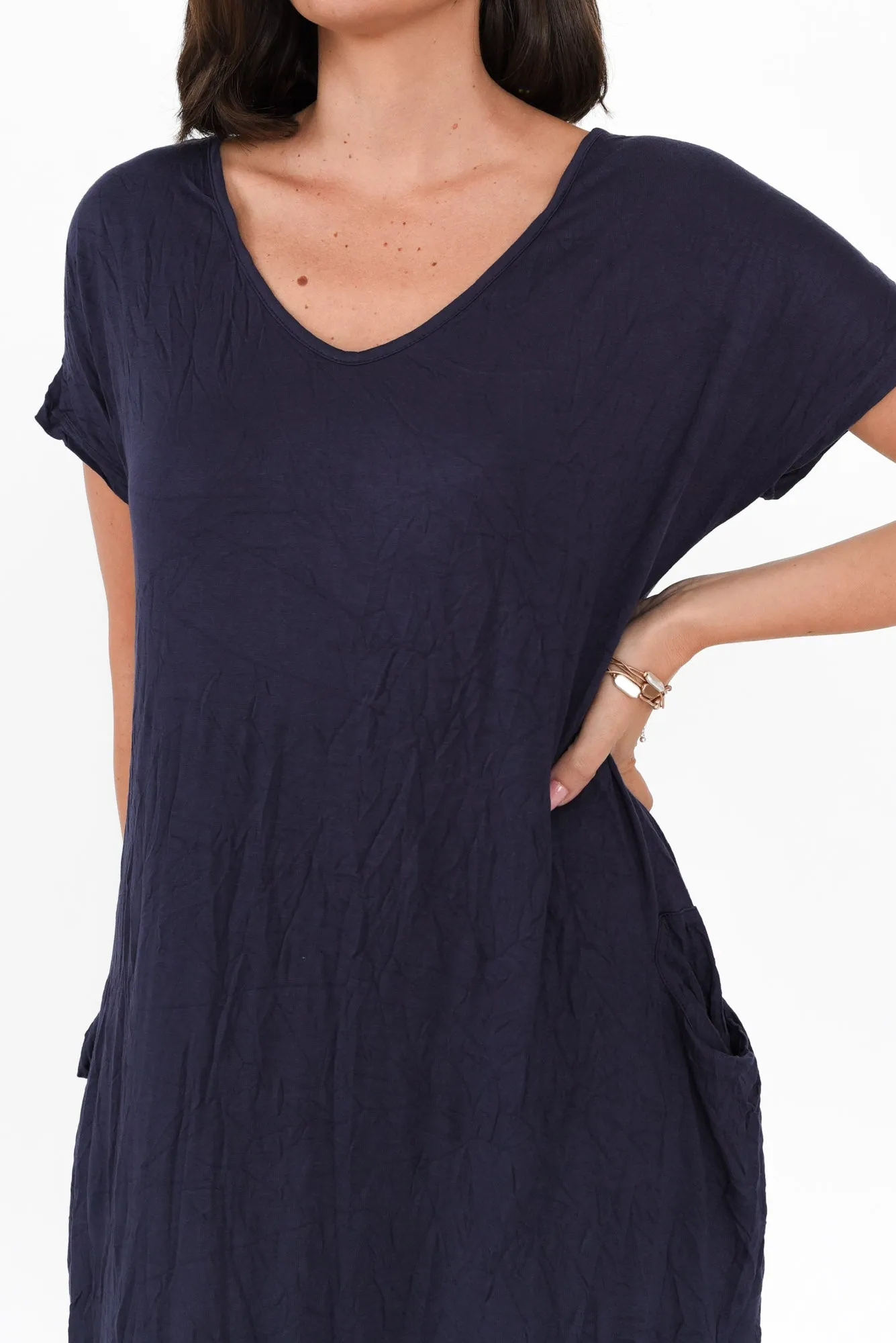 Travel Dark Navy Crinkle Cotton Maxi Dress sold by Blue Bungalow product image thumbnail 5