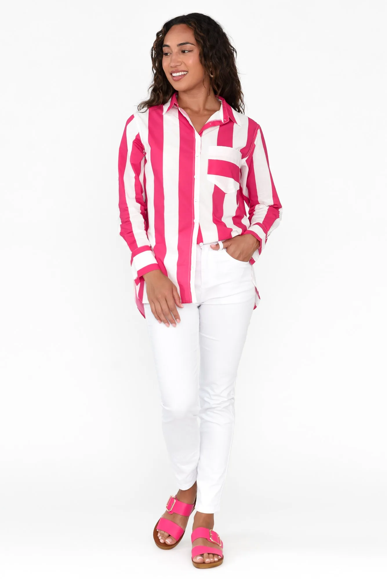 Maryann Pink Stripe Cotton Shirt sold by Blue Bungalow product image thumbnail 2