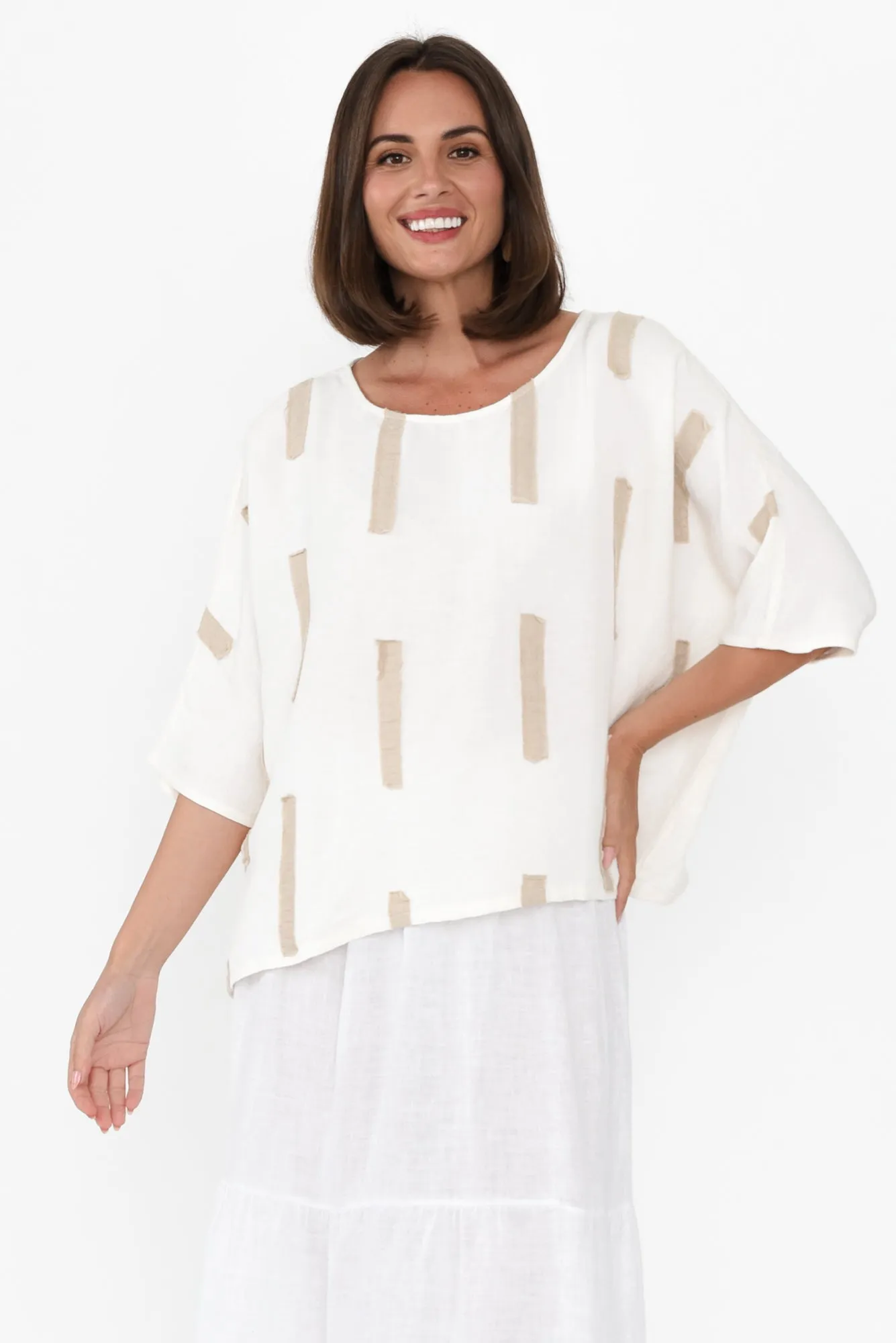 Kian Cream Dash Linen Top sold by Blue Bungalow