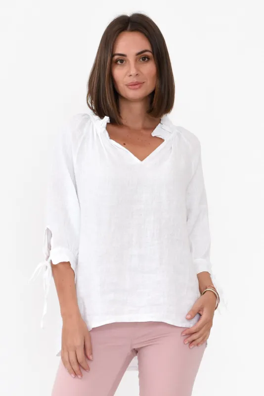 Francisco White Linen Frill Top sold by Blue Bungalow