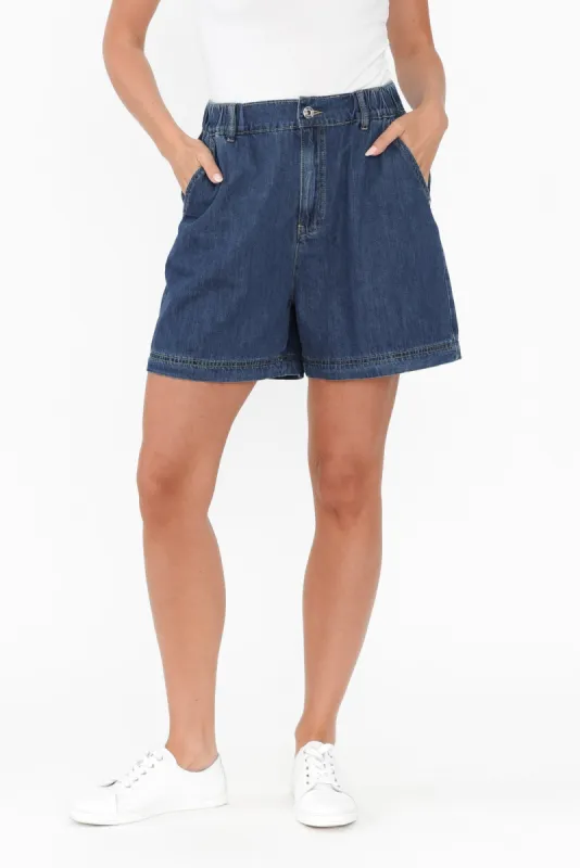 Matilda Dark Blue Denim Stretch Shorts sold by Blue Bungalow