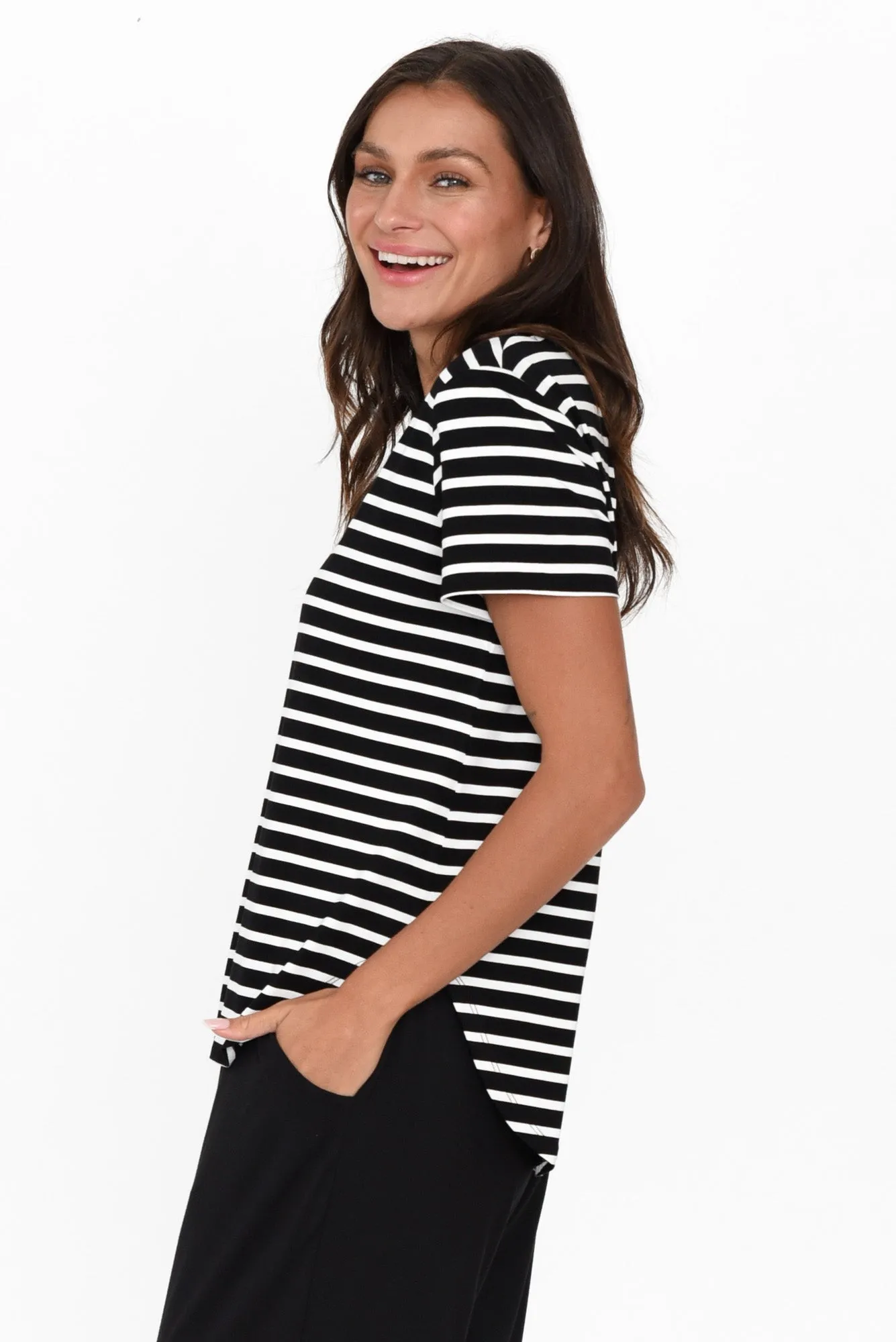 Janis Black Stripe Bamboo Tee sold by Blue Bungalow product image thumbnail 3