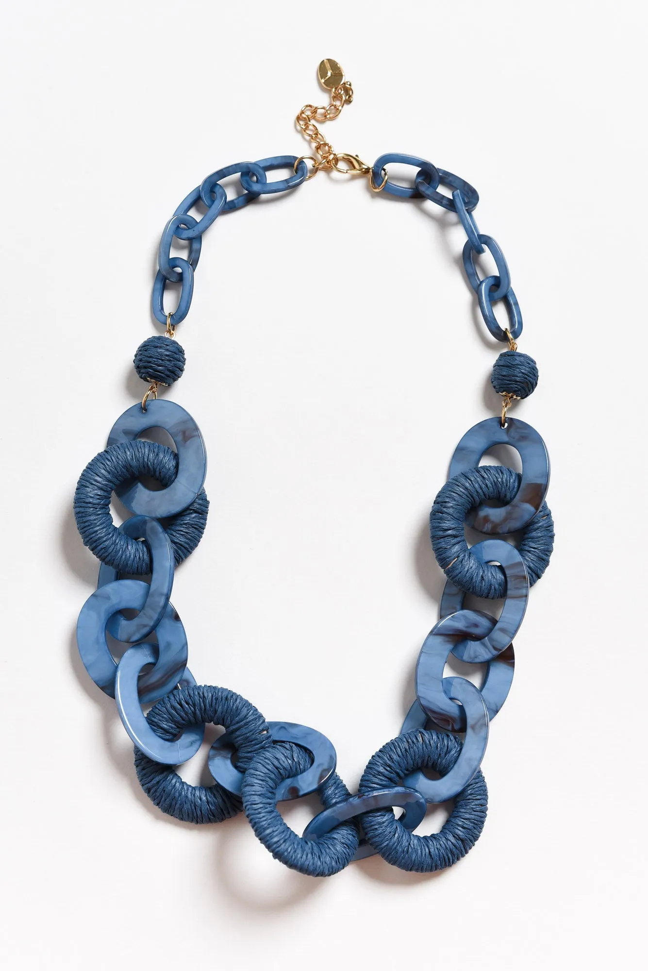 Lenni Blue Raffia Link Necklace sold by Blue Bungalow