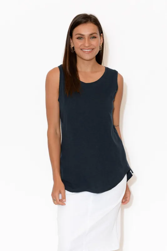 Navy Cotton Scoop Tank sold by Blue Bungalow