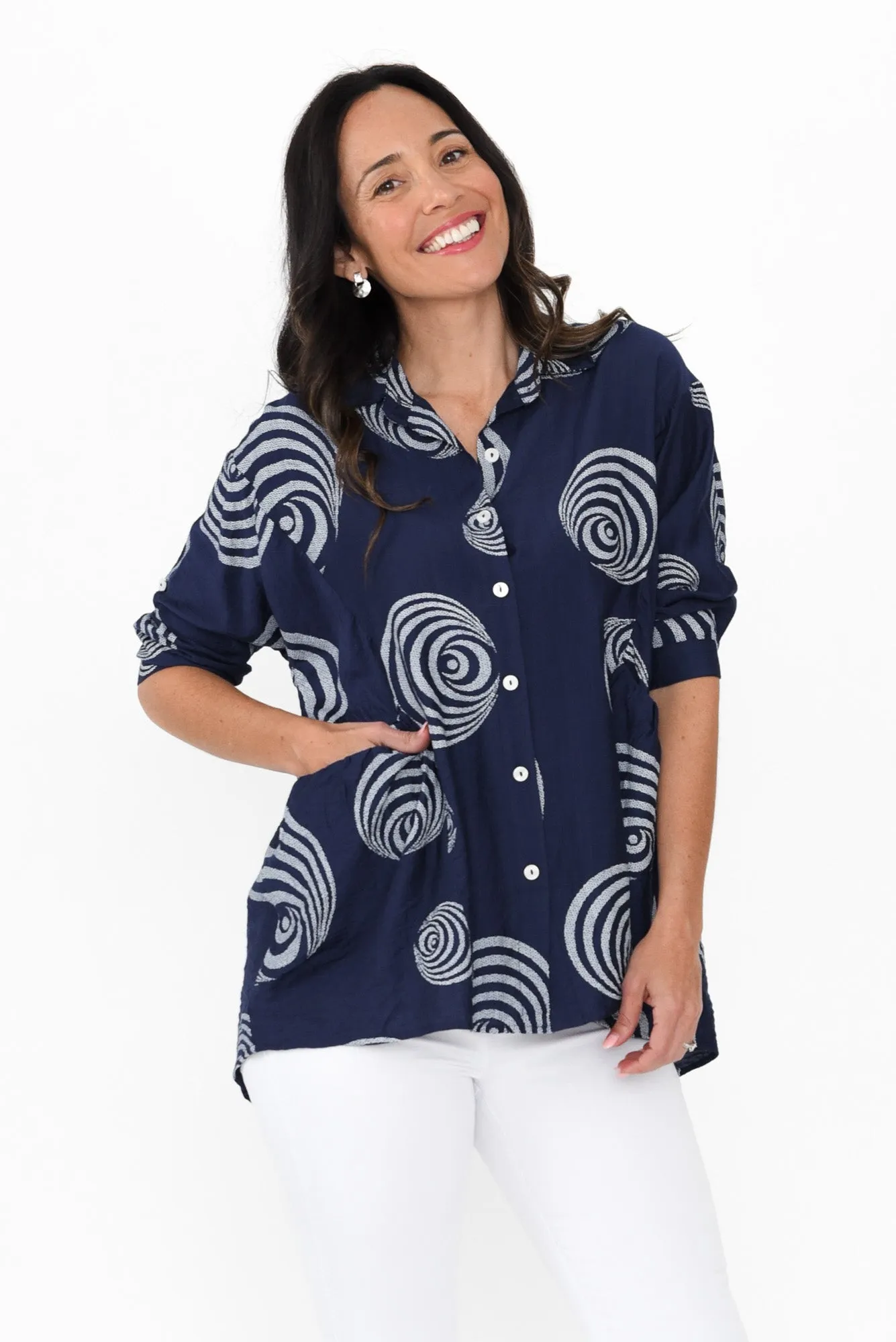 Fergus Blue Circle Cotton Blend Shirt sold by Blue Bungalow