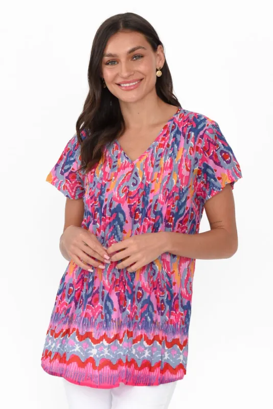 Fia Pink Garden Crinkle Cotton Top sold by Blue Bungalow