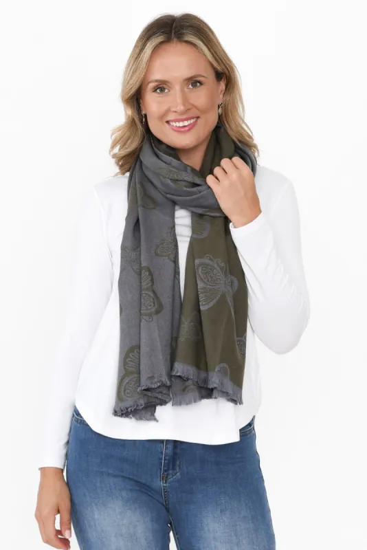 Gania Khaki Butterfly Scarf sold by Blue Bungalow