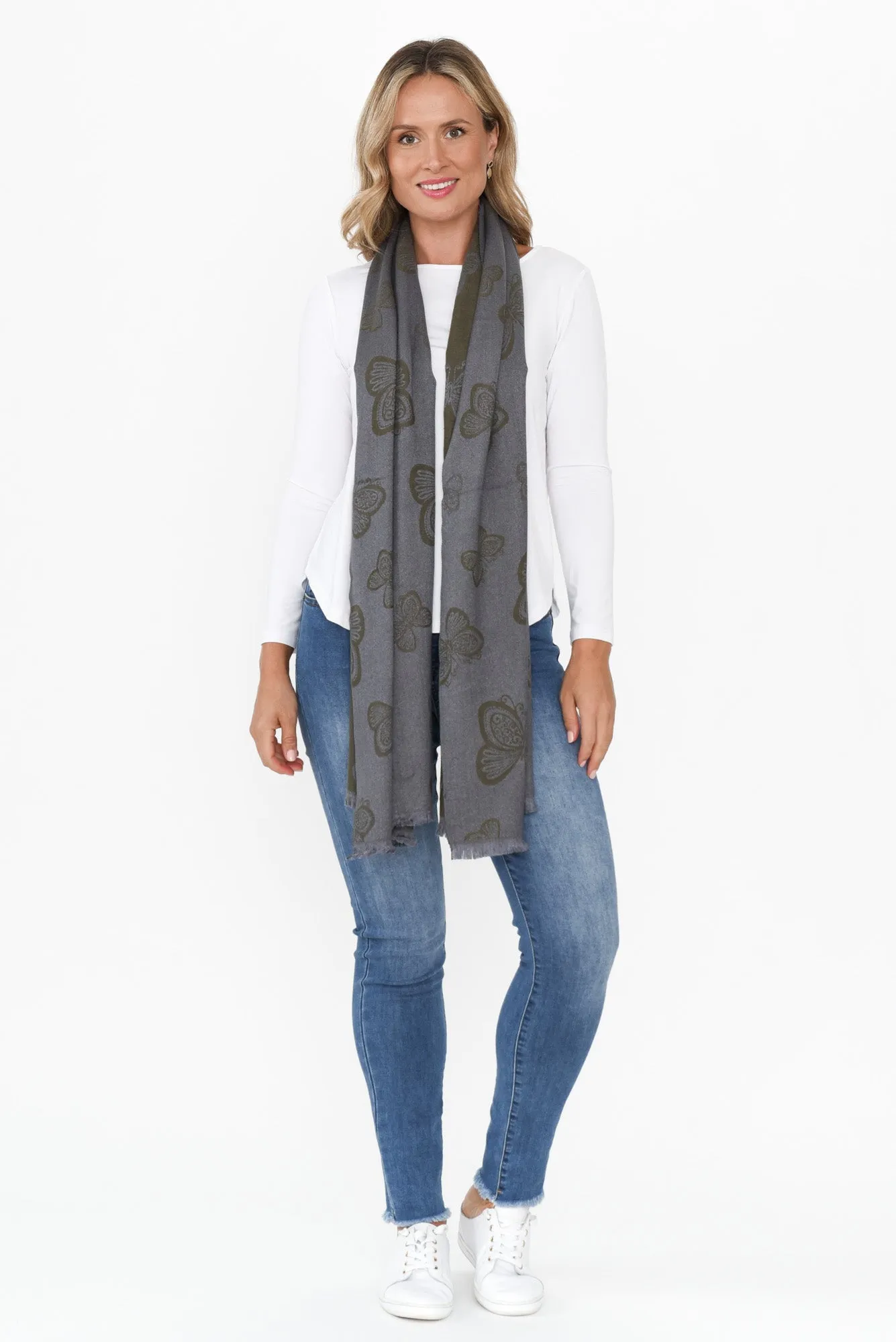 Gania Khaki Butterfly Scarf sold by Blue Bungalow product image thumbnail 2