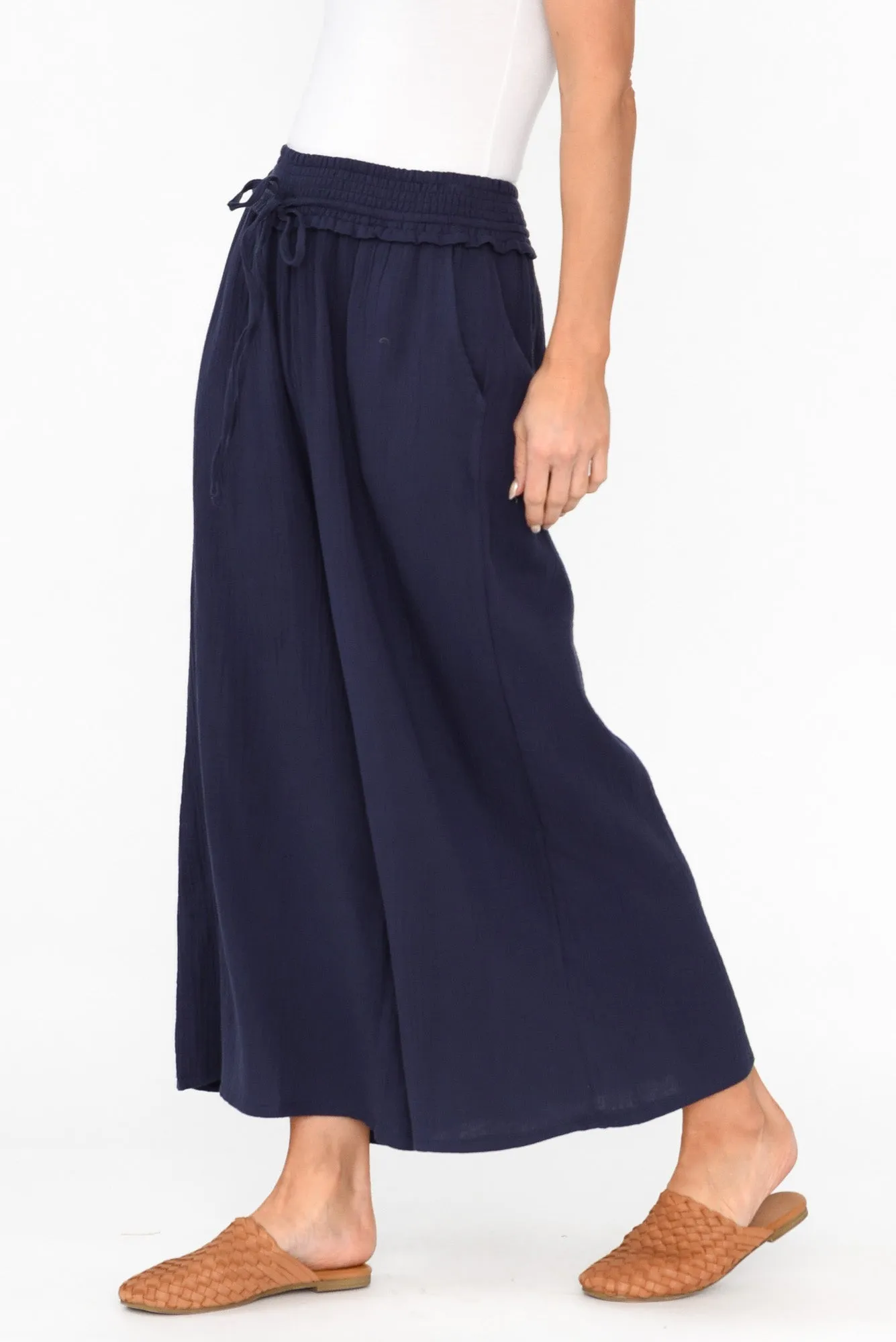 Gabby Navy Cotton Wide Leg Pants sold by Blue Bungalow product image thumbnail 3