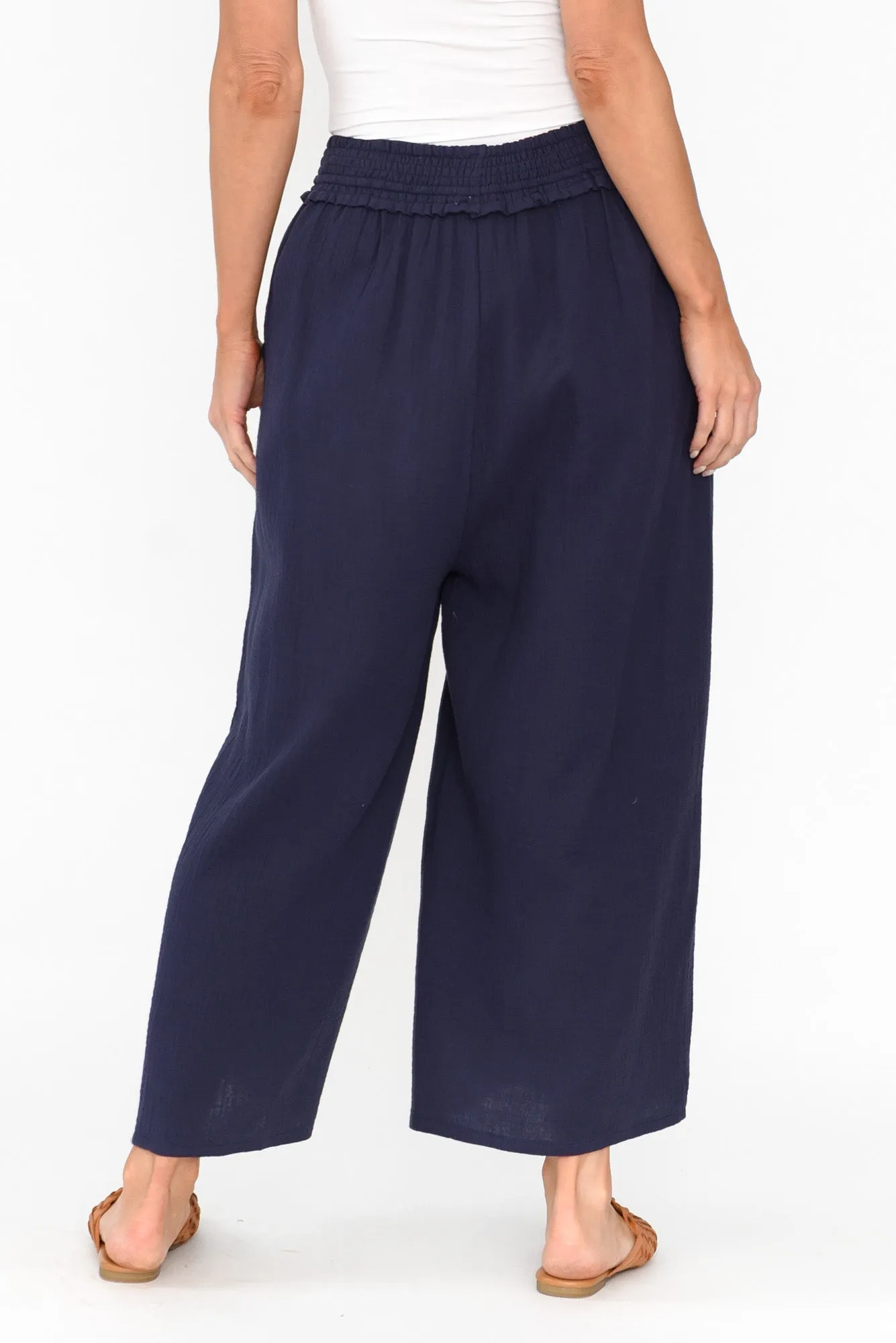 Gabby Navy Cotton Wide Leg Pants sold by Blue Bungalow product image thumbnail 4